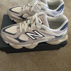 New Balance 9060 Cream and Navy Athletic Shoes
